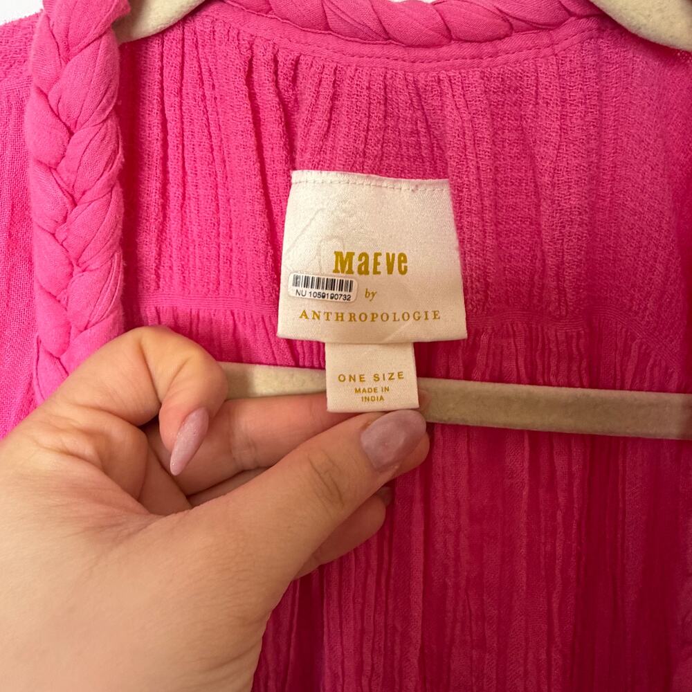 Anthropologie Hot Pink Open-Front Textured Kimono Wrap - Picture 6 of 8